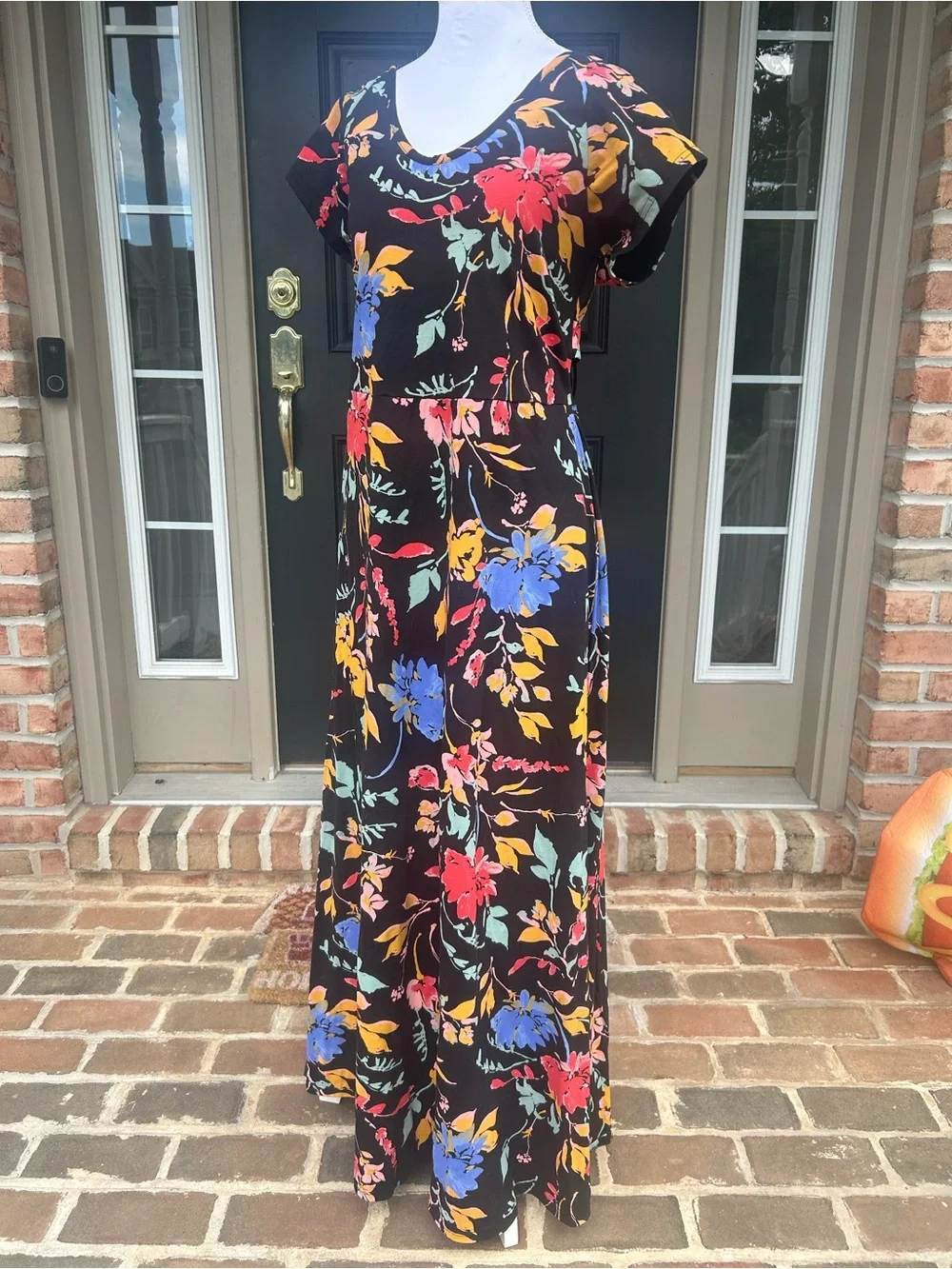 Pact Fit and Flare Crossback Maxi Dress Nightfall Blooms Black Floral Cotton XL